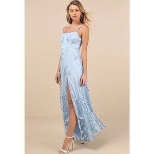 Lulus Abundant Charm Light Blue 3D Floral Appliqué Maxi Dress NWT 1X